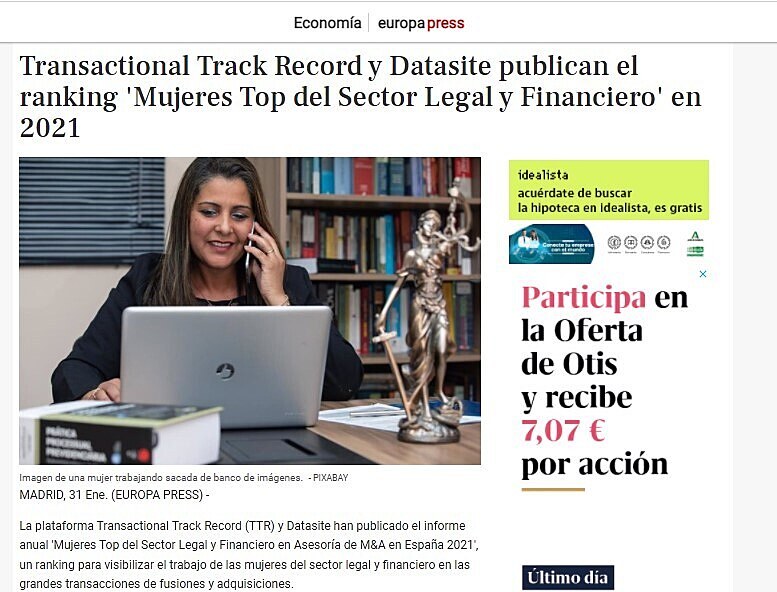 Transactional Track Record y Datasite publican el ranking Mujeres Top del Sector Legal y Financiero en 2021